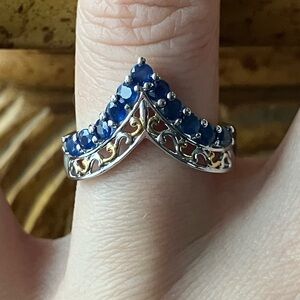 Natural Blue Sapphire Sterling Silver Chevron Ring Size 7